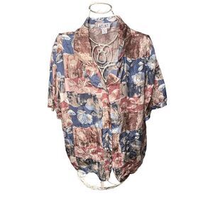 Vintage Stunt Collection Women's 100% Silk Blouse with shoulder pads PLUS Size 2